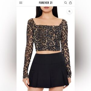 NWT Forever 21 MESH LEOPARD PRINT CROP TOP, Size Large